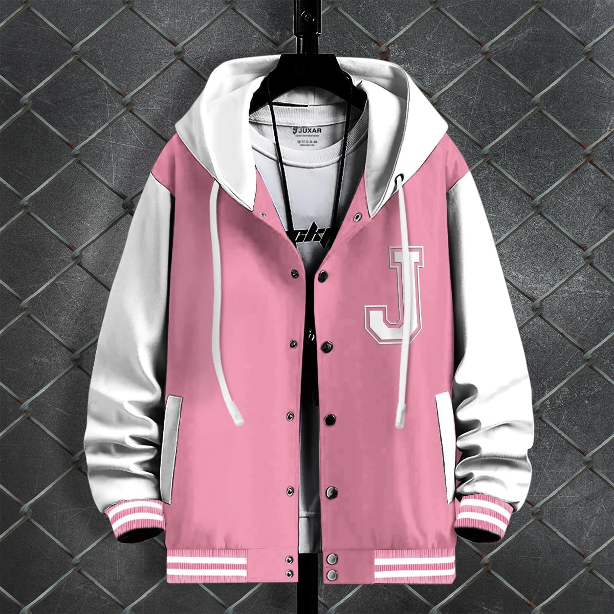 PINK VARSITY HOODY JACKET