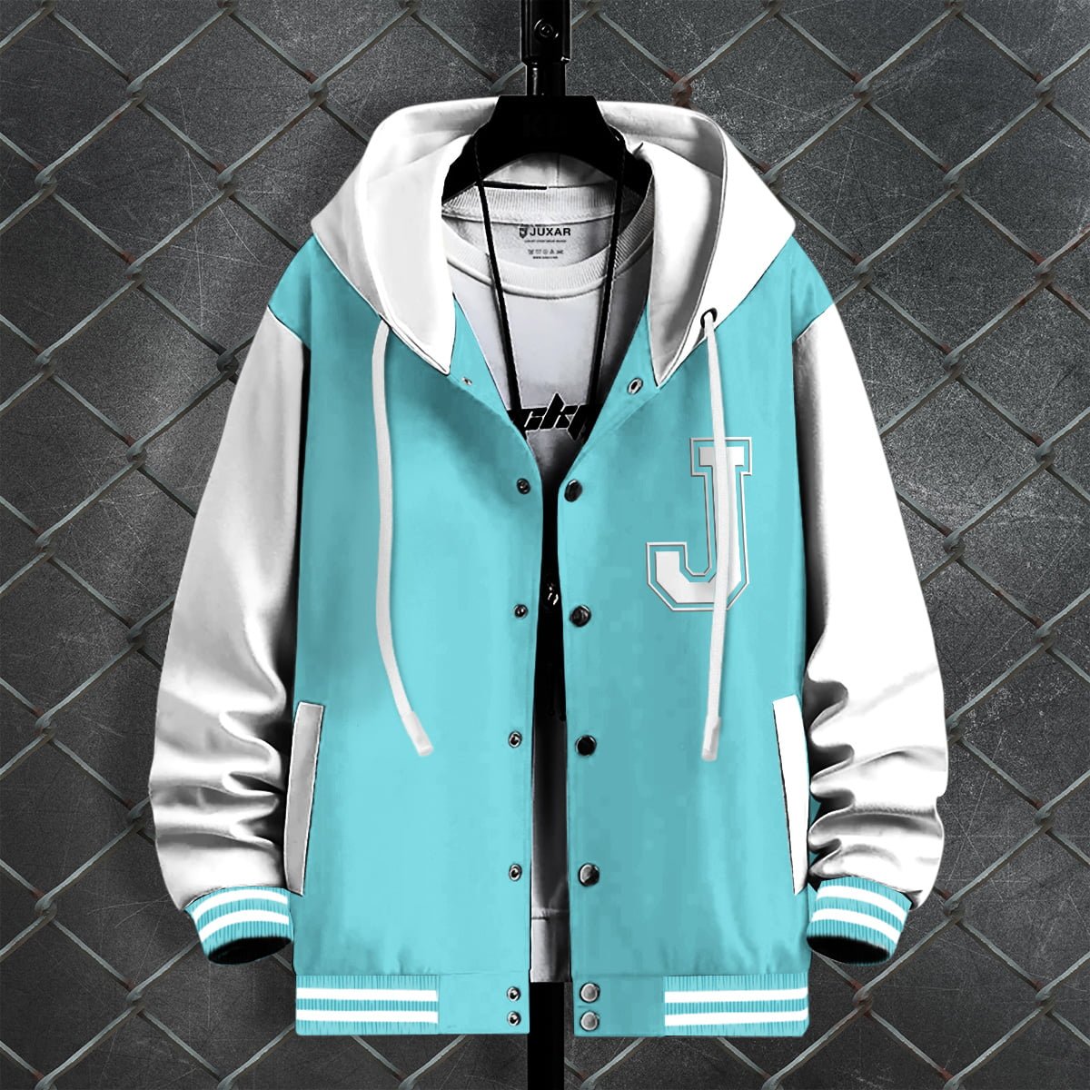 SKY BLUE & WHITE VARSITY HOODY JACKET