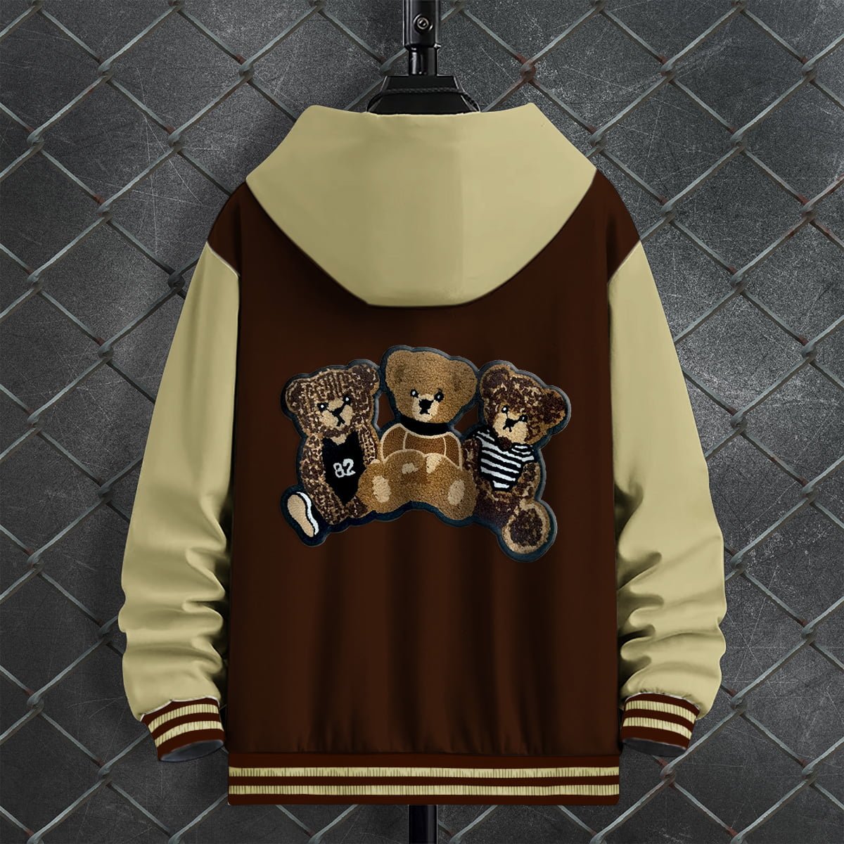 BEIGE & BROWN VARSITY HOOD JACKET