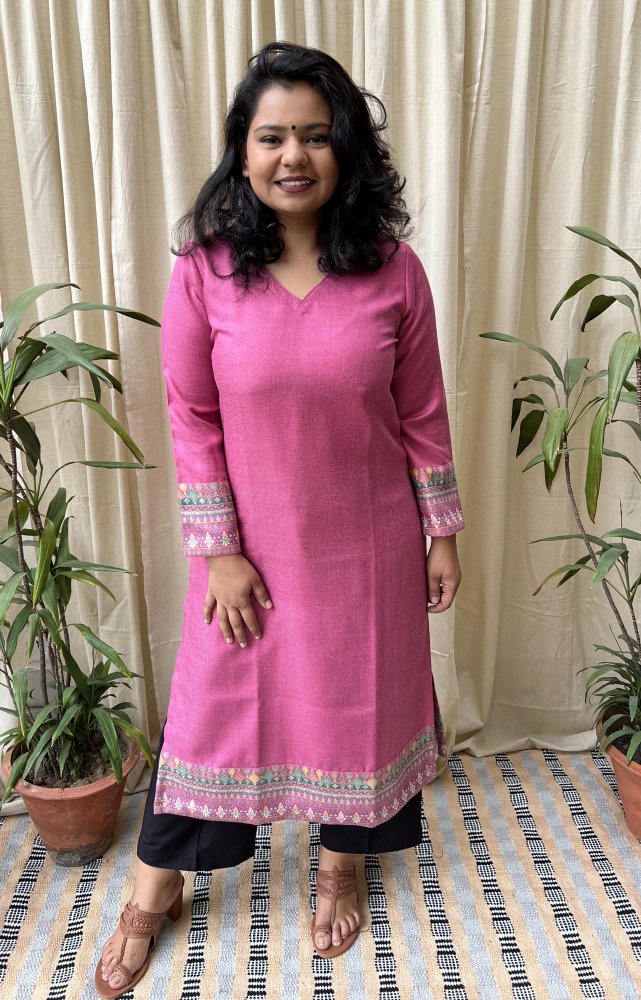 Pink Woollen Kurti with Border