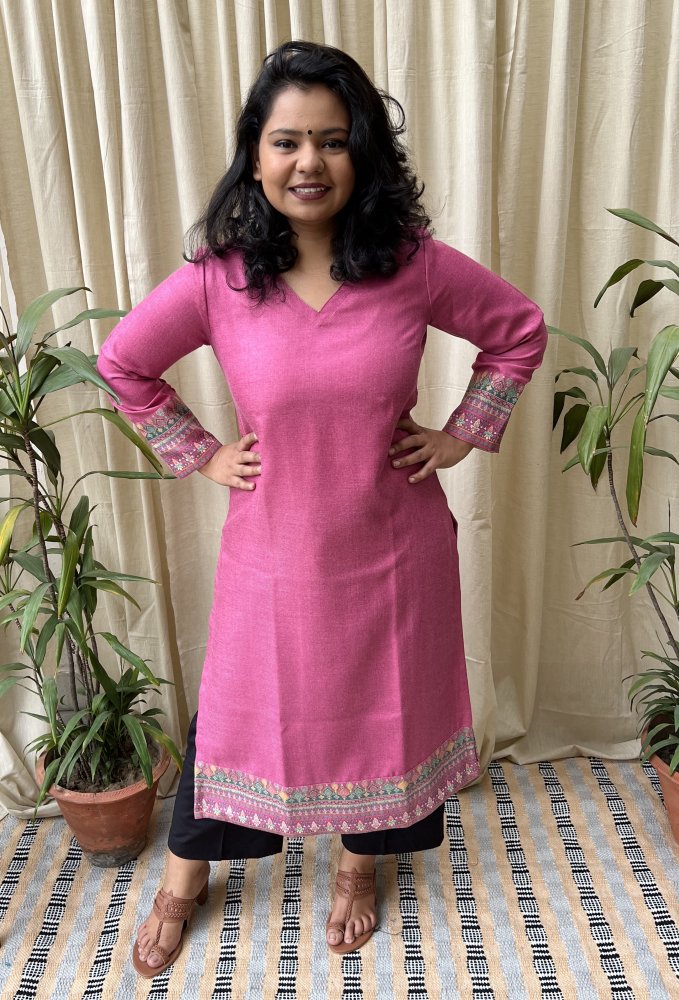 Pink Woollen Kurti with Border