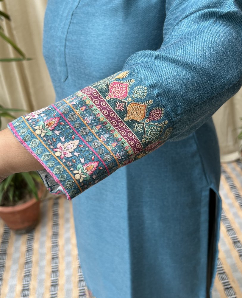 Ferozi Woollen Kurti with Border