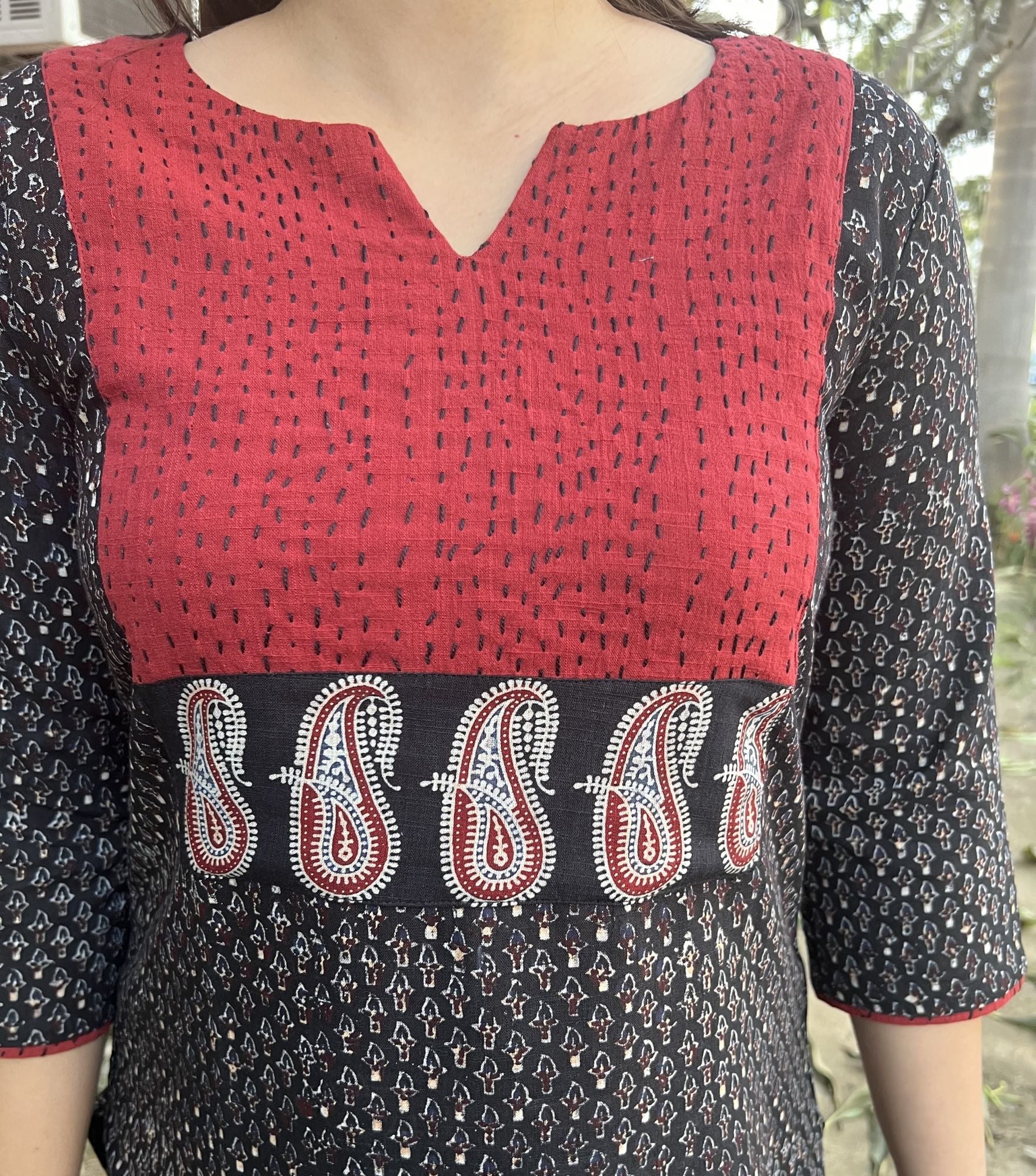 Black Buti ajrakh Yoke Kurta duppata set