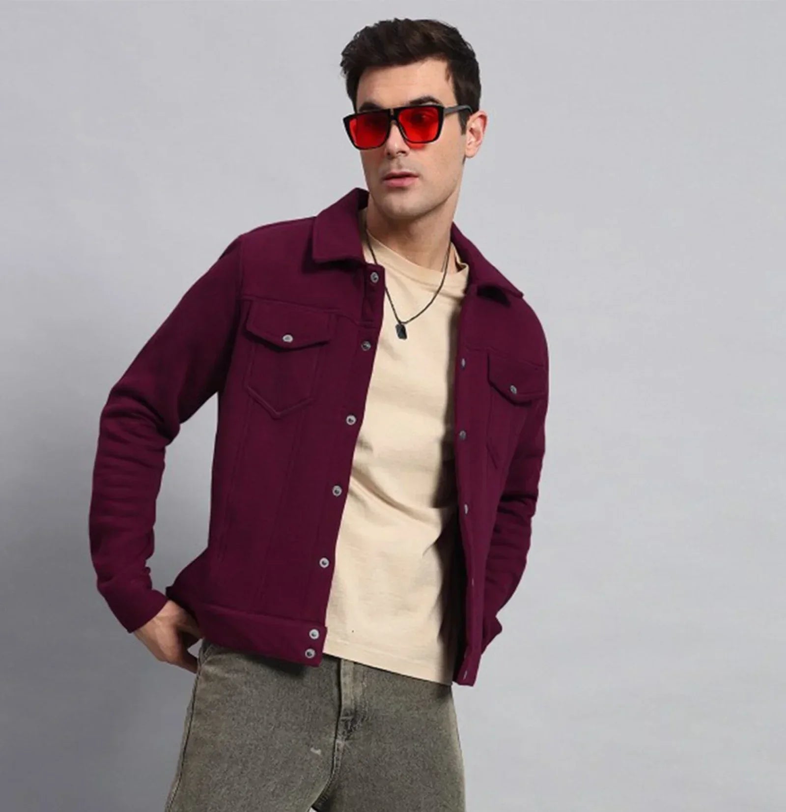 WINE RED TRUCKER MENS JACKET
